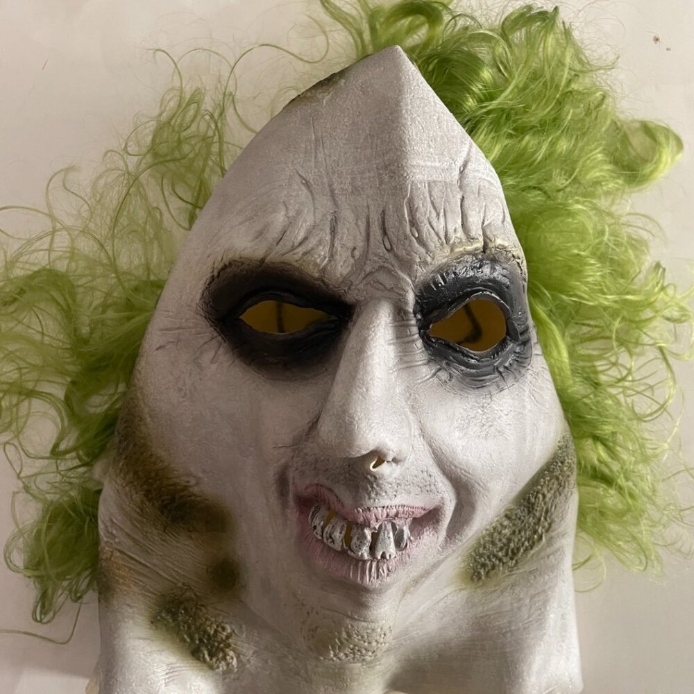 Creepy Horror Mask with Green Hair